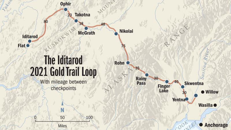 iditarod 2021 map gold trail loop northernwolf