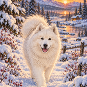 Samoyed white snow winter greeting card design
