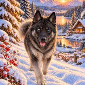 Siberian husky agouti white snow winter greeting card design